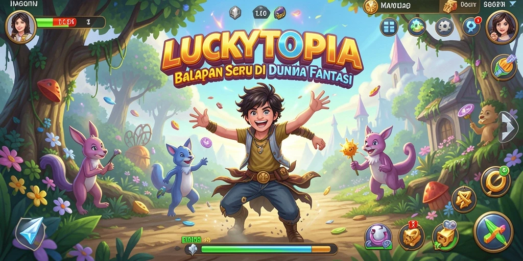 Gameplay seru LUCKYTOPIA dengan balapan intens.