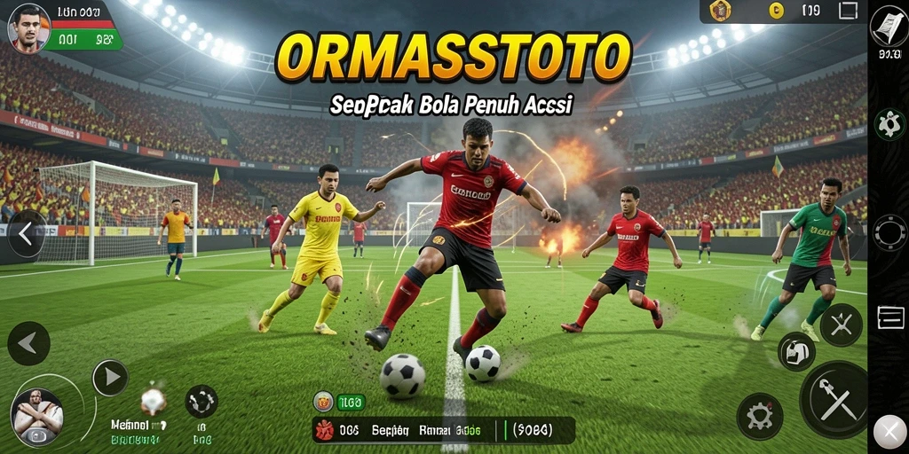 Screenshot ORMASSTOTO menampilkan gameplay sepak bola yang seru.